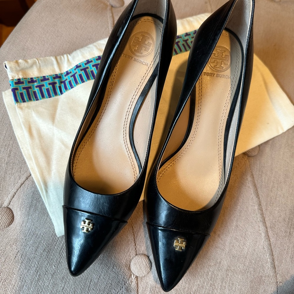 Tory Burch black leather kitten heels